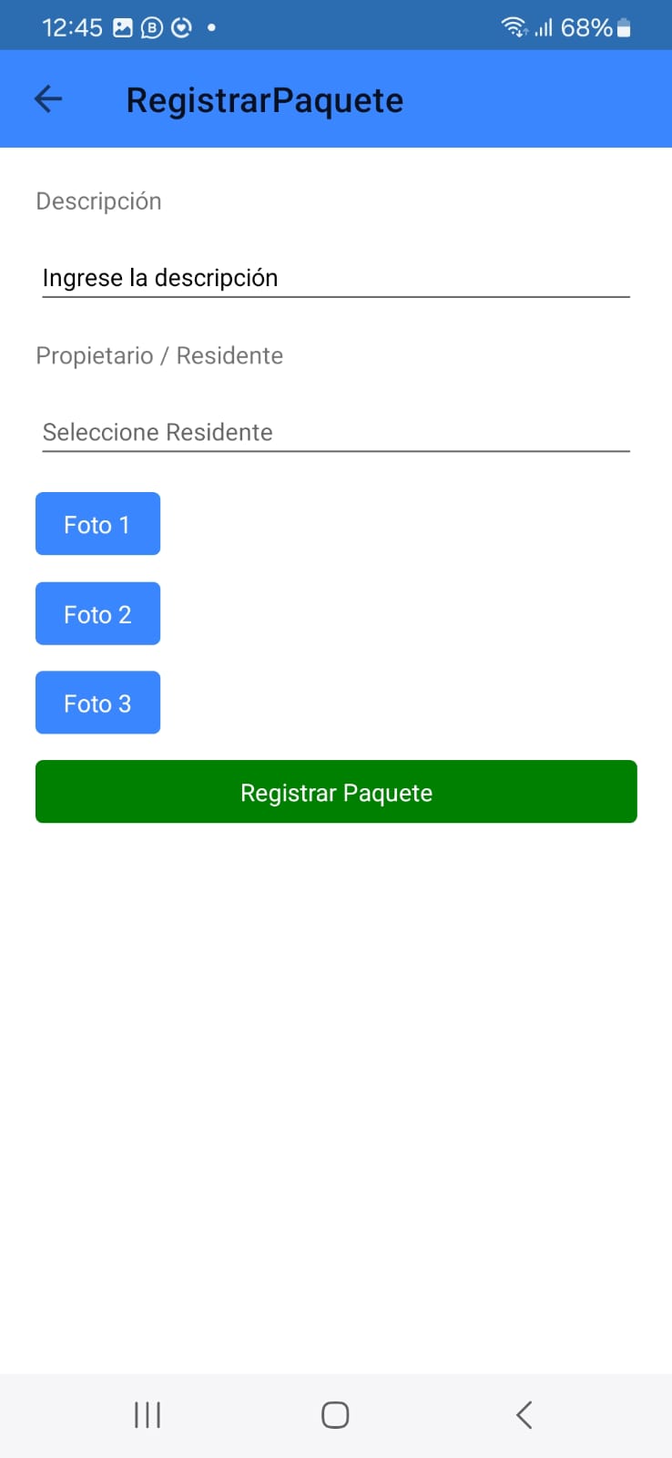 Registrar Paquete - APP Móvil SEVISEP